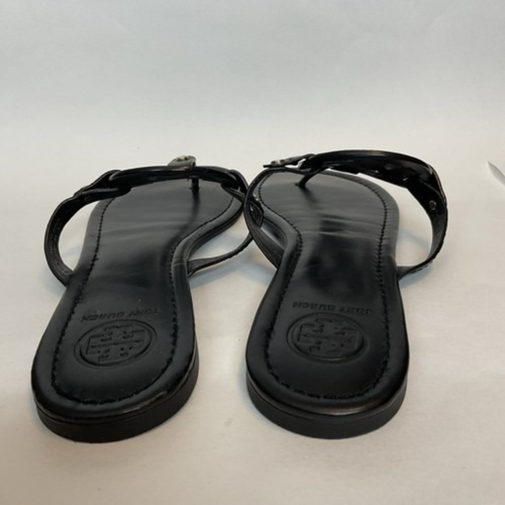Tory Burch Miller Black Logo SlipOn Flat Thong Sandals Women 11M Brazil Leather - Picture 7 of 11